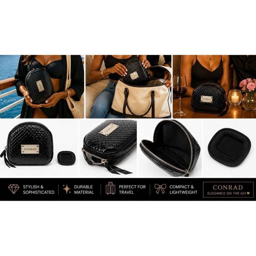 Conray Faux  Leather Makeup Case Bag S Black  Top Zip Lined Travel Case Oganizer